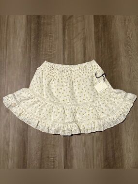 Statement Floral Ruffle Mini Skirt Size S NWT Lace Shimmer